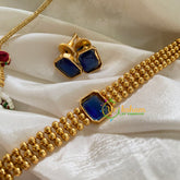 Gold Bead Choker with Pendant-Blue-Square-G3589